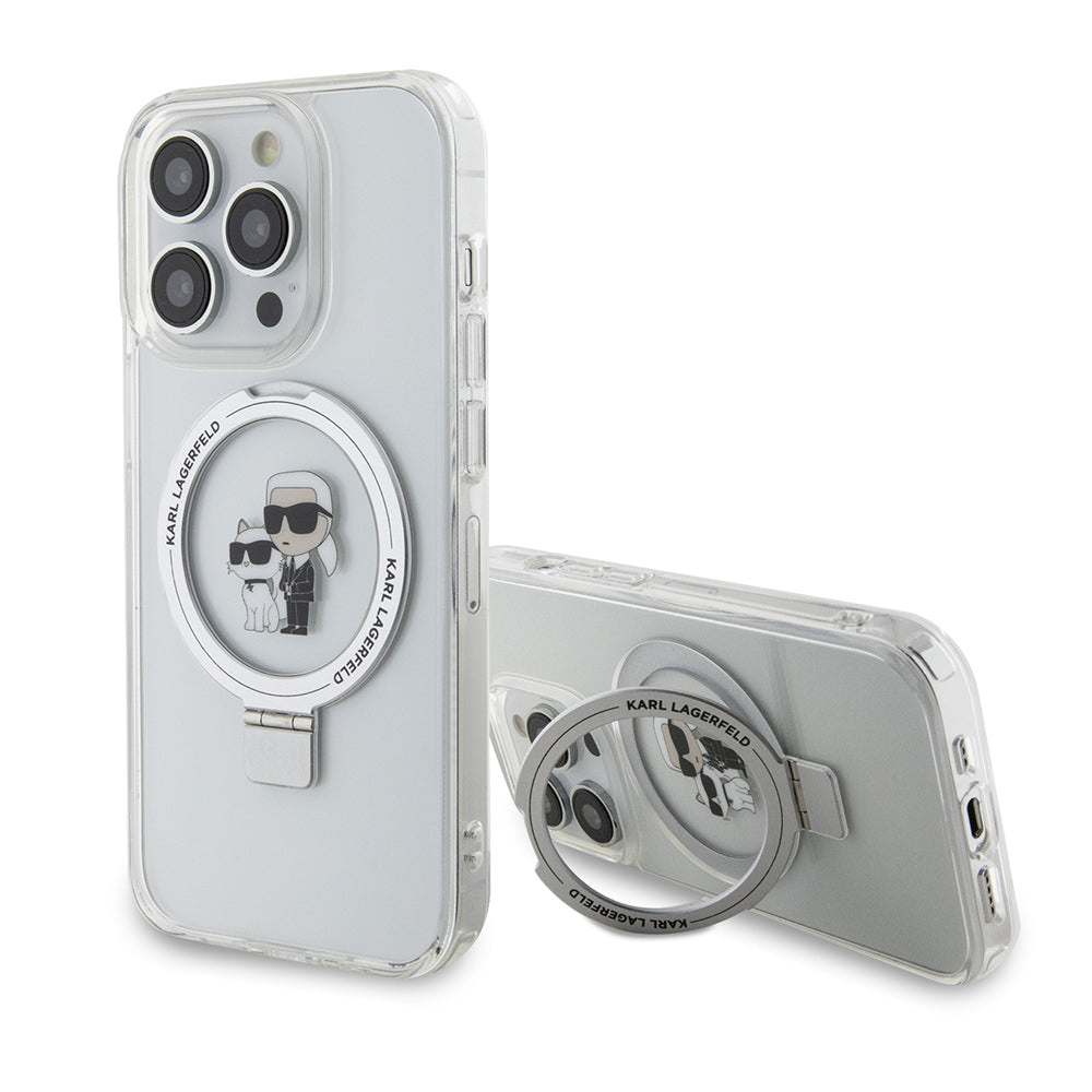 Karl Lagerfeld - Hardcase Ring Stand MagSafe (KLHMP15LHMRSKCH) - iPhone 15 Pro - White Karl&Choupette