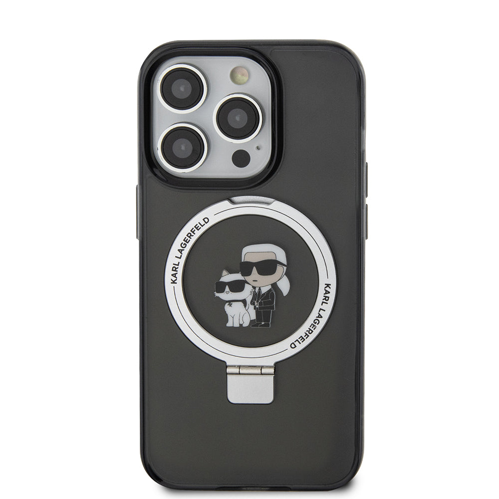 Karl Lagerfeld Magsafe Ringstand Case “Karl & Choupette’s Head” Θήκη προστασίας από σκληρό πλαστικό για iPhone 15 Pro (Black – KLHMP15LHMRSKCK)