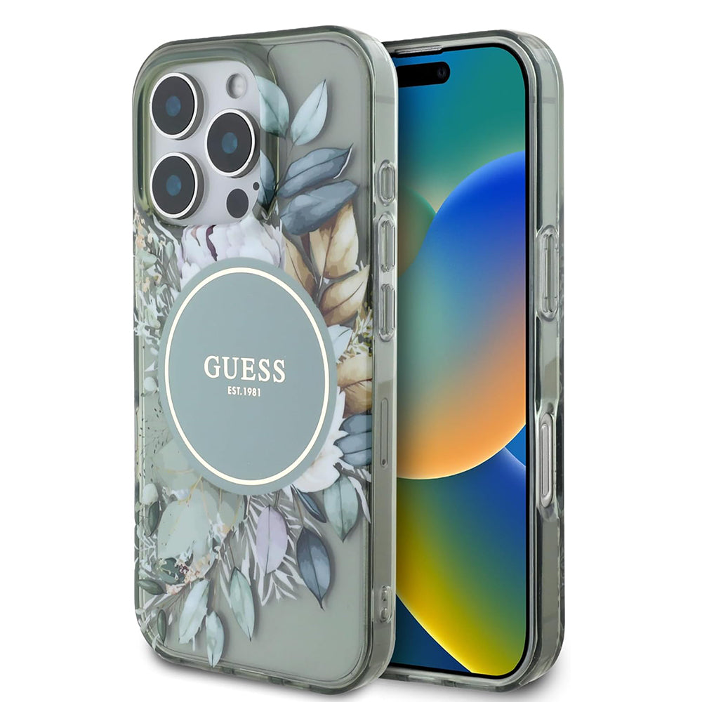 Guess - IML Flower & Tonal Circle MagSafe (GUHMP16LHFWBDCEN) - iPhone 16 Pro - Green