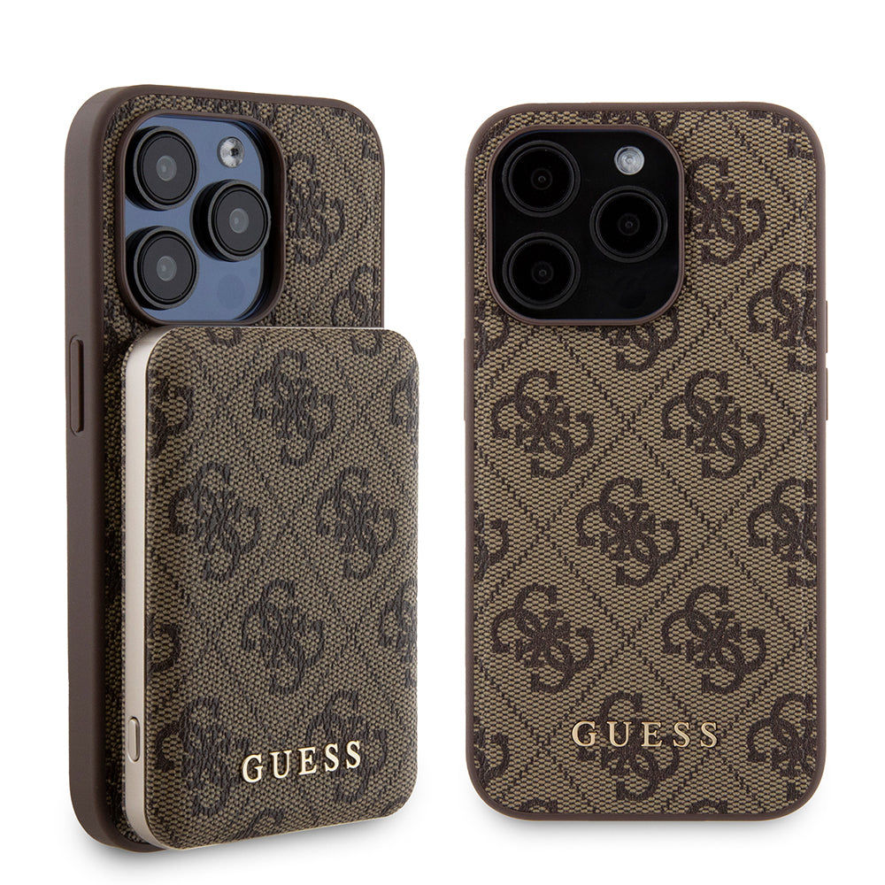 Guess - Hardcase Powerbank MagSafe (GUBPM5P15L4GEMGW) - iPhone 15 Pro - Brown