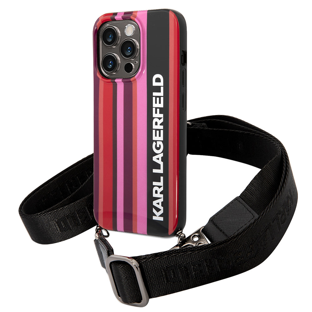 Karl Lagerfeld - Hardcase with Strap (KLHCP14LSTSTP) - iPhone 14 Pro - Pink Color Stripes