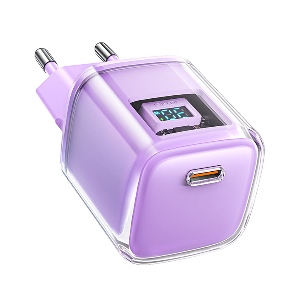 Acefast - Wall charger Sparkling Series (A53) - Type-C, GaN Technology, 30W, EU Plug, Fast Charging, LED display - Purple