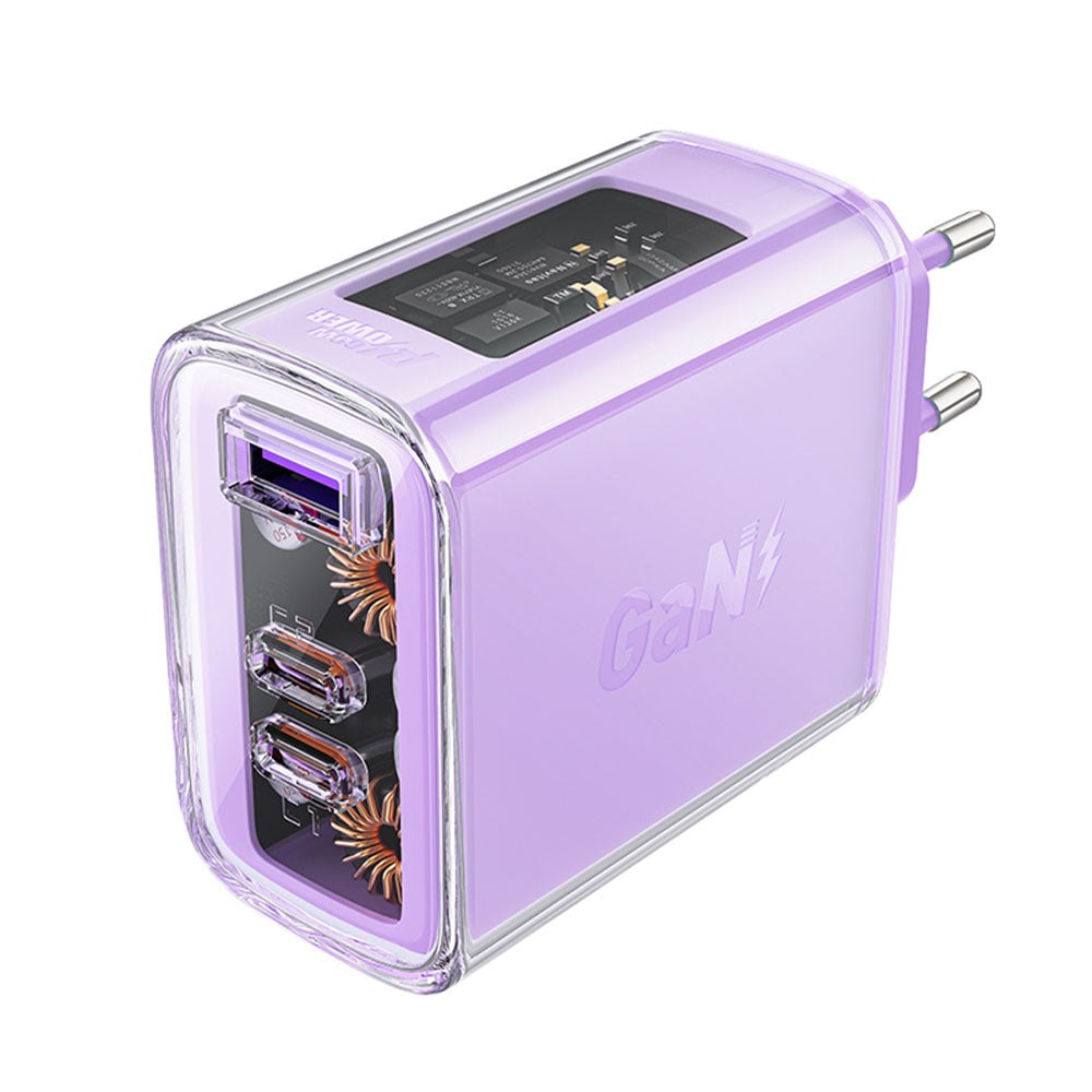 Acefast - Wall Charger Exploration Series (A45) - 2 x USB-C, USB, GaN, PD65W, Fast Charging - Purple