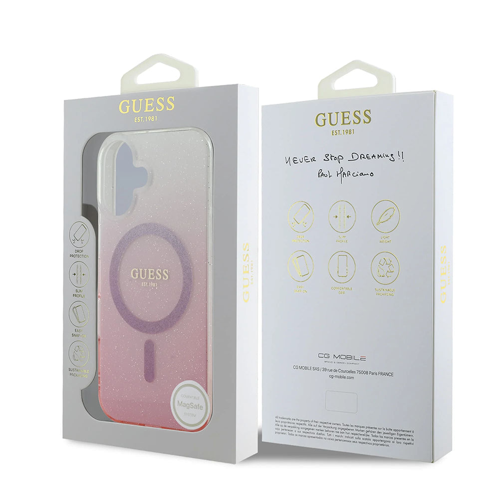 Guess Magsafe “Glitter Gradient” Hard Case Θήκη προστασίας από σκληρό πλαστικό – iPhone 16 (Ροζ – GUHMP16SHGRCELP)