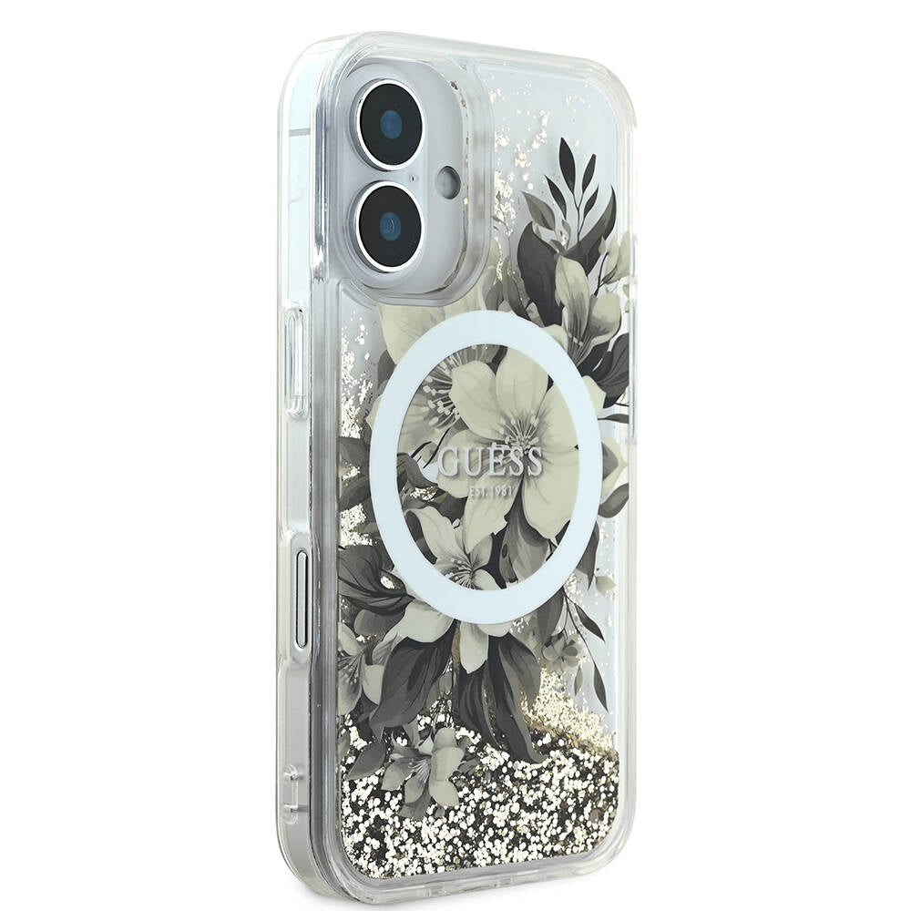 Guess Magsafe “Liquid Glitter Flower" Hard Case Θήκη προστασίας από σκληρό πλαστικό – iPhone 16 (Ροζ – GUHMP16SLFMWTP)