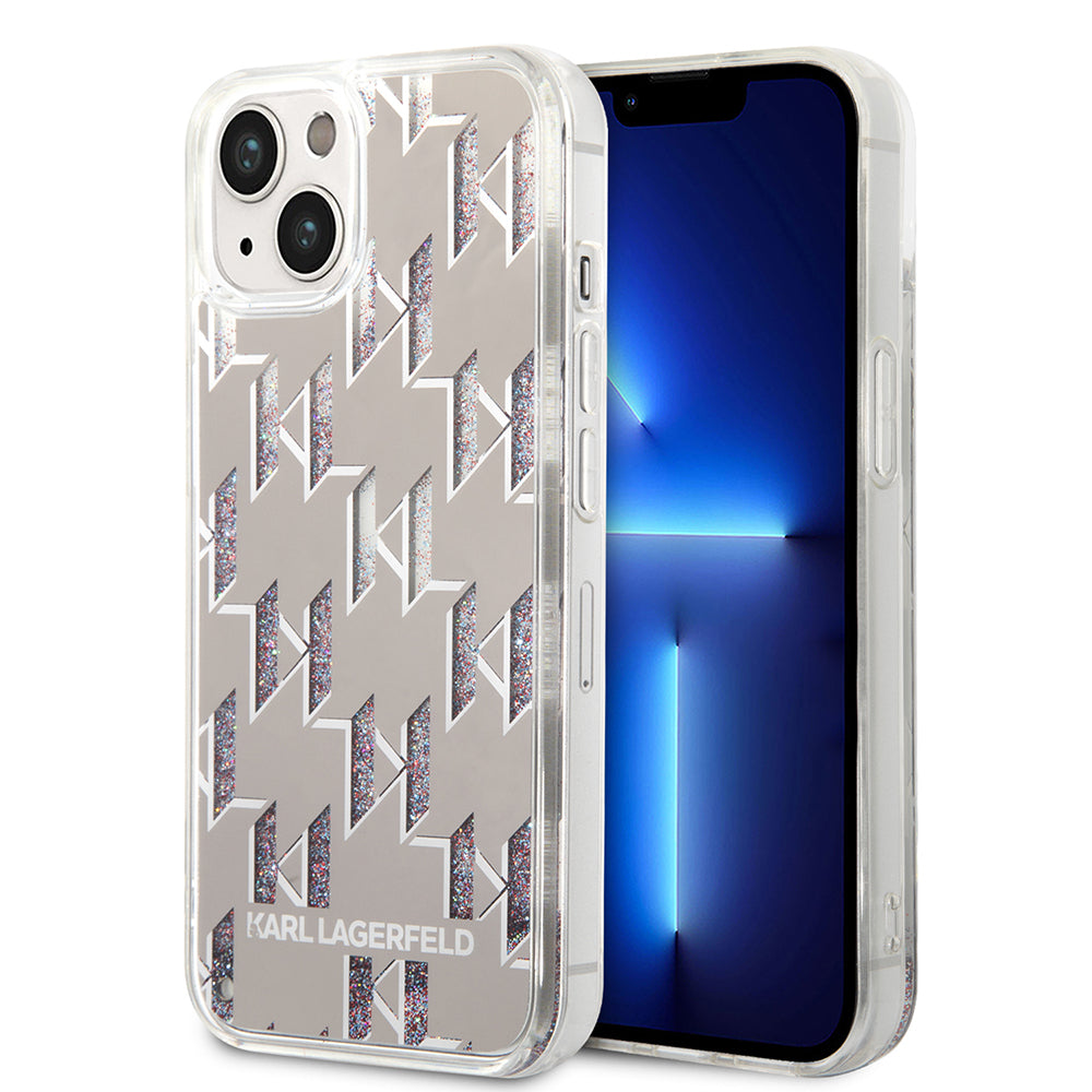 Karl Lagerfeld - Hardcase Liquid Glitter (KLHCP14MLMNMS) - iPhone 14 Plus - Silver Monogram