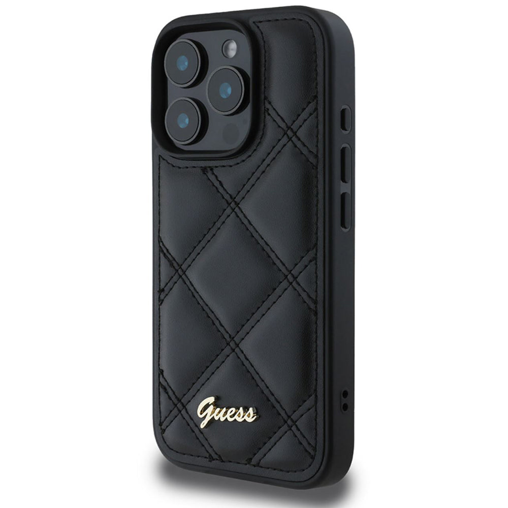 Guess “Quilted Metal Logo Collection” Case Θήκη προστασίας από δερματίνη – iPhone 16 Pro (Μαύρο – GUHCP16LPSQSQSK)
