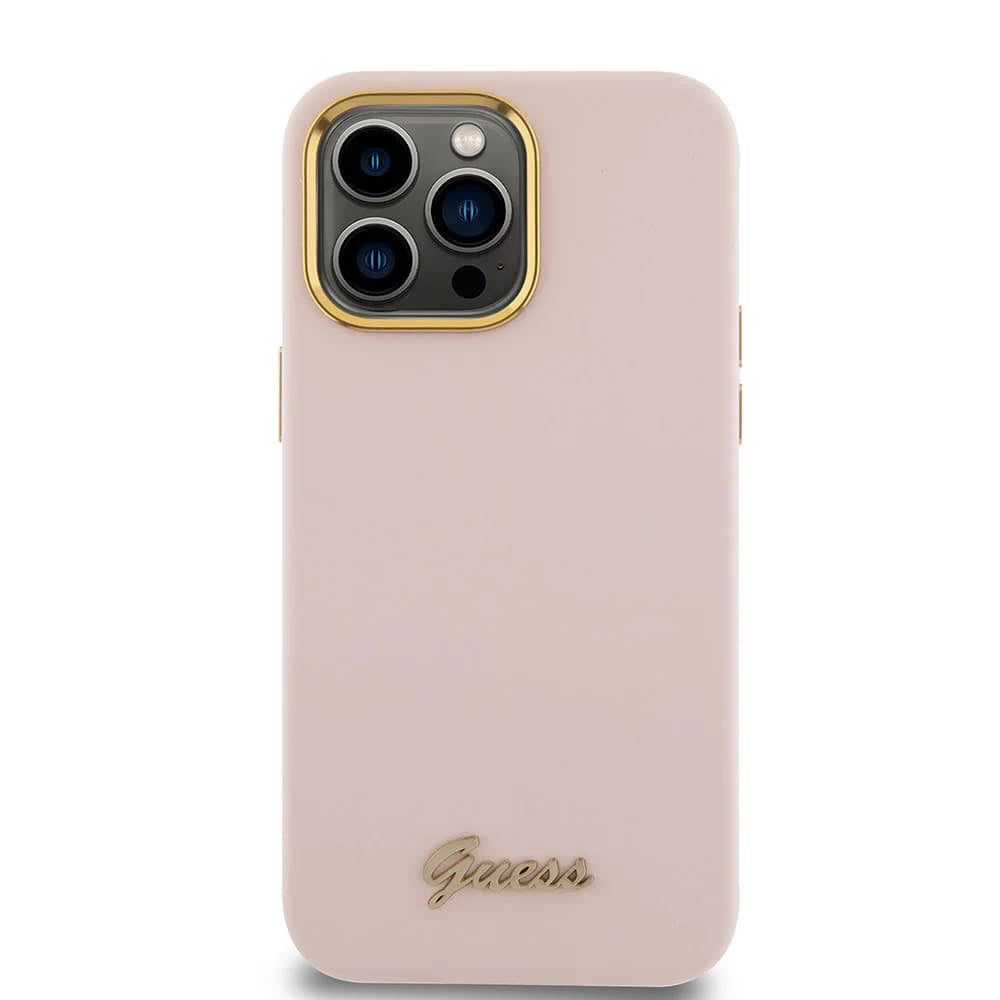 Guess “Vintage Script Gold Logo Collection” Σκληρή Θήκη προστασίας από σιλικόνη – Apple iPhone 15 Pro Max (Ροζ  – GUHCP15XSMBSLP)