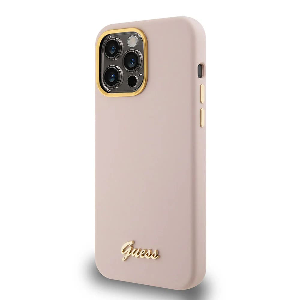 Guess “Vintage Script Gold Logo Collection” Σκληρή Θήκη προστασίας από σιλικόνη – Apple iPhone 15 Pro Max (Ροζ  – GUHCP15XSMBSLP)