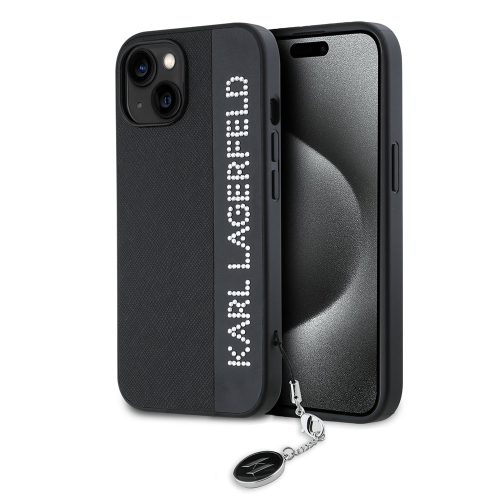 Karl Lagerfeld - Saffiano Rhinestones&Charm (KLHCP15SPSAKDGCK) - iPhone 15 - Black