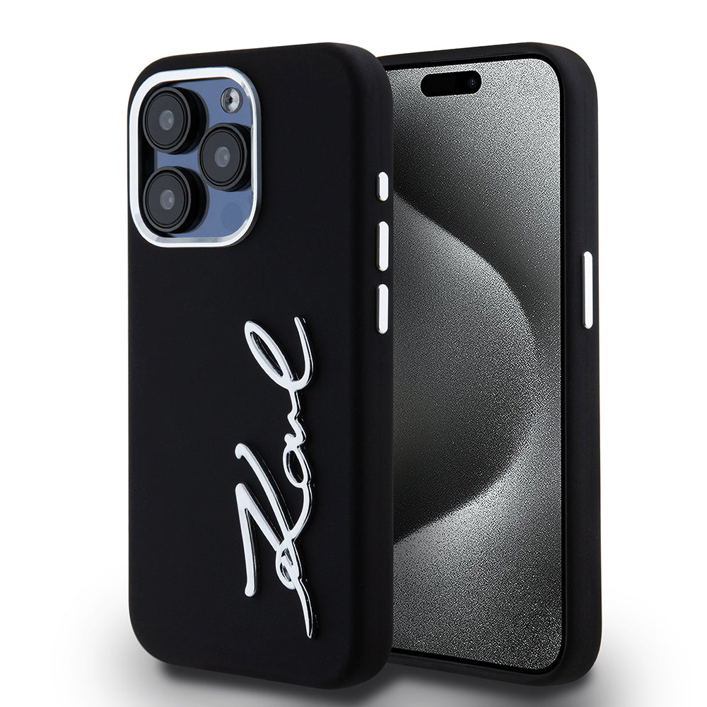 Karl Lagerfeld - Silicone (KLHCP15LSCMSMVK) - iPhone 15 Pro - Metal Script Logo