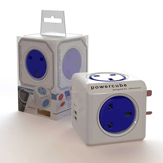 Allocacoc PowerCube Original 5 Outlets – UK With X2 Usb (Blue) - Πολύπριζο 5 θέσεων UK x 2 USB Μπλε - (7200BL/UKOUPC)
