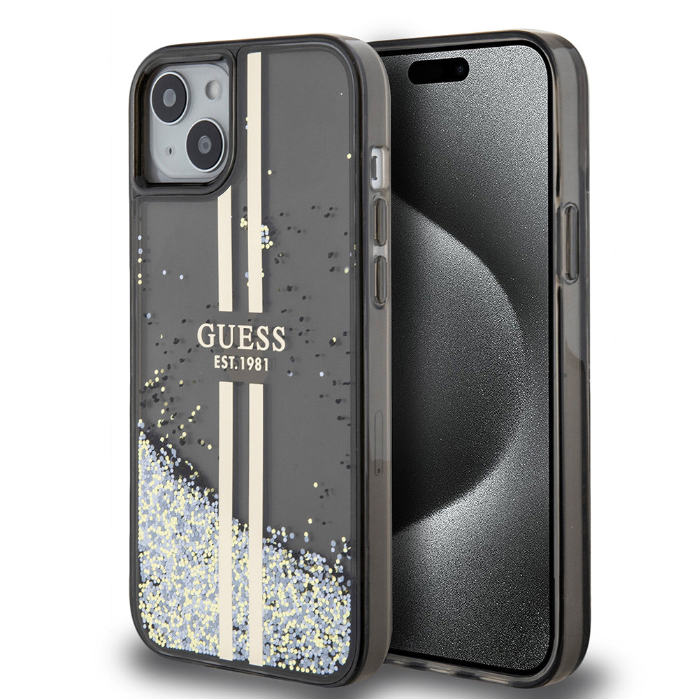 Guess - Liquid Glitter Gold Stripes (GUHCP15MLFCSEGK) - iPhone 15 Plus - Black