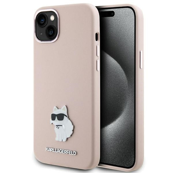 Karl Lagerfeld - Silicone (KLHCP15MSMHCNPP) - iPhone 15 Plus - Pink Choupette Metal Pin