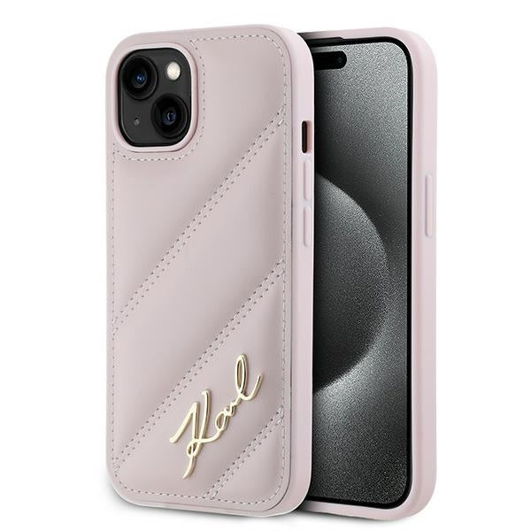 Karl Lagerfeld - Diagonal Quilted Script (KLHCP15SPQDSMGP) - iPhone 15 - Pink