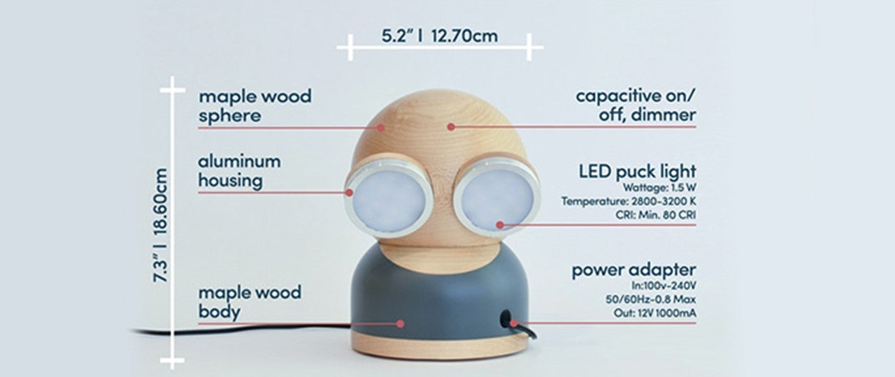 Designnest® GoggleLamp |Mr Watt| Επιτραπέζιο Φωτιστικό από ξύλο σφενδάμου και αλουμίνιο με ρύθμιση φωτεινότητας αφής (grey/blue/wood)