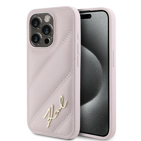 Karl Lagerfeld - Diagonal Quilted Script (KLHCP15XPQDSMGP) - iPhone 15 Pro Max - Pink