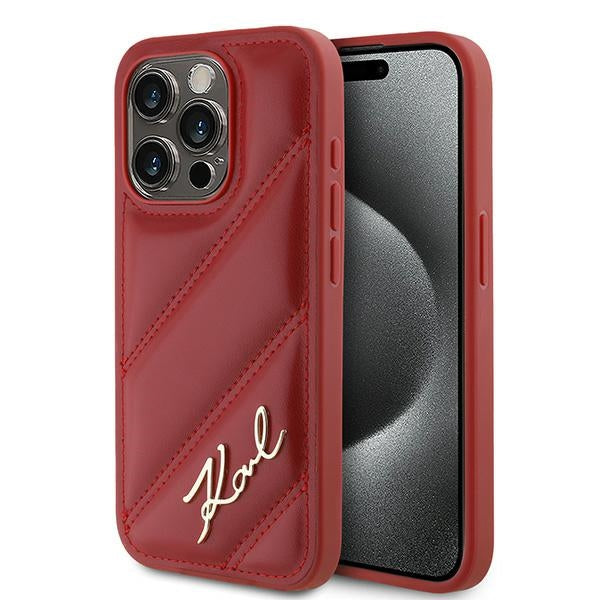 Karl Lagerfeld - Diagonal Quilted Script (KLHCP15XPQDSMGR) - iPhone 15 Pro Max - Red