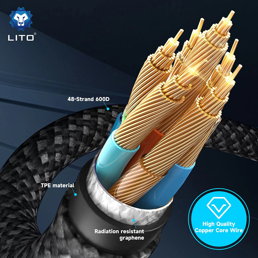 Lito - Data Cable (LD09CC) - Type-C to Type-C, 100W High Speed Charging, LED Display, 1.2m - Black