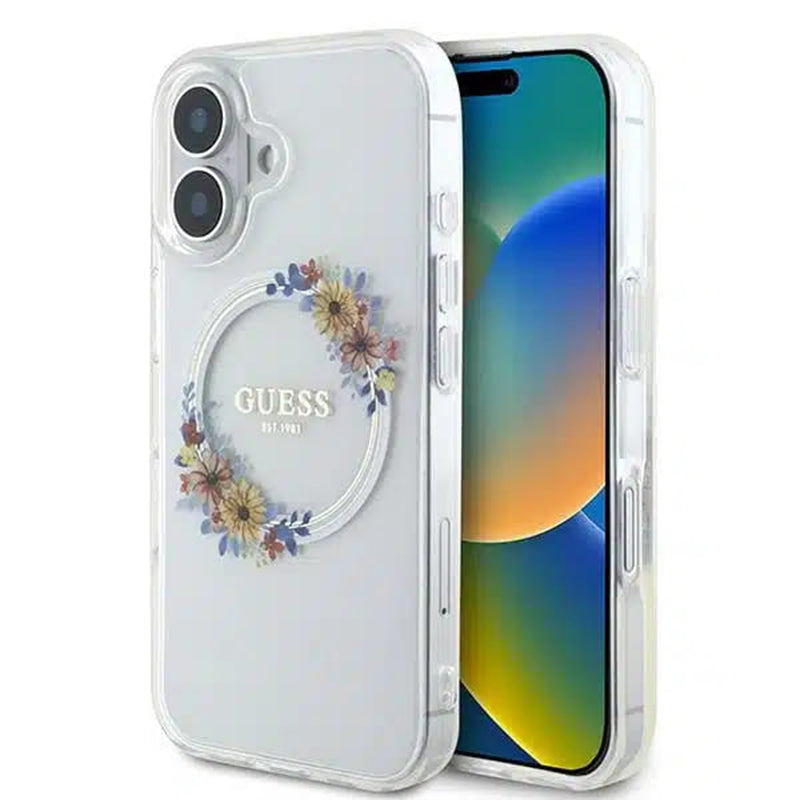 Guess - IML Flowers Wreath MagSafe (GUHMP16SHFWFCT) - iPhone 16 - Clear