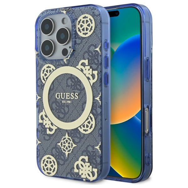 Guess - IML Peony On 4G Background MagSafe (GUHMP16LH4PYEEB) - iPhone 16 Pro - Blue