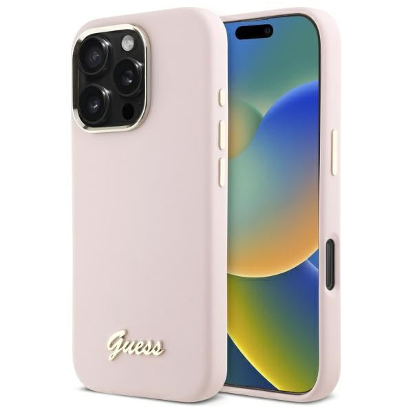 Guess - Silicone Script Metal Logo & Frame (GUHCP16XSMBSLP) - iPhone 16 Pro Max - Light Pink