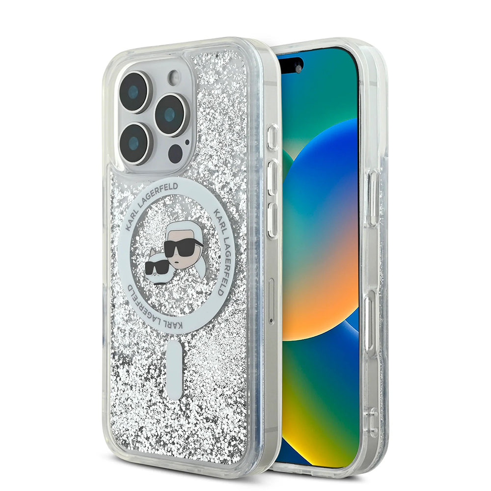 Karl Lagerfeld - Liquid Glitter MagSafe (KLHMP16LLGKCSGH) - iPhone 16 Pro - Clear Karl&Choupette Head