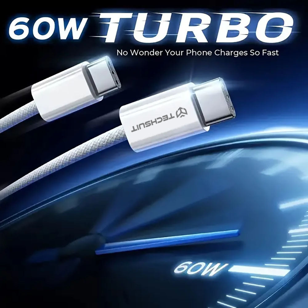 Techsuit - Data Cable (PCB114D) - for Apple, Android, Type-C, Super Fast Charging, PD60W, Flexible, Durable, 1m - Green