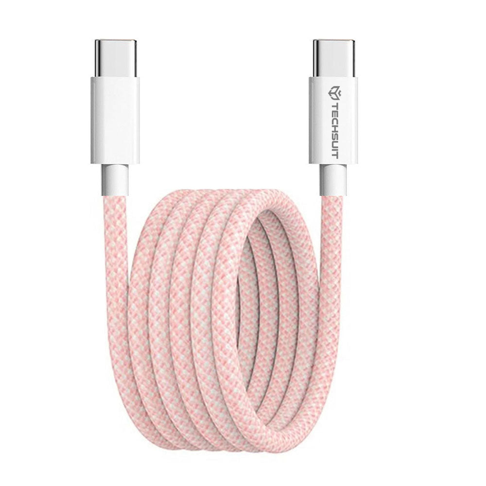 Techsuit - Data Cable (PCB114D) - for Apple, Android, Type-C, Super Fast Charging, PD60W, Flexible, Durable, 1m - Pink