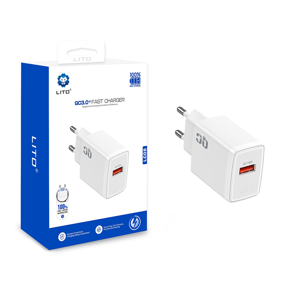 Lito - Wall Charger (LC08) - USB PD18W, PC Fireproof, EU Plug - White