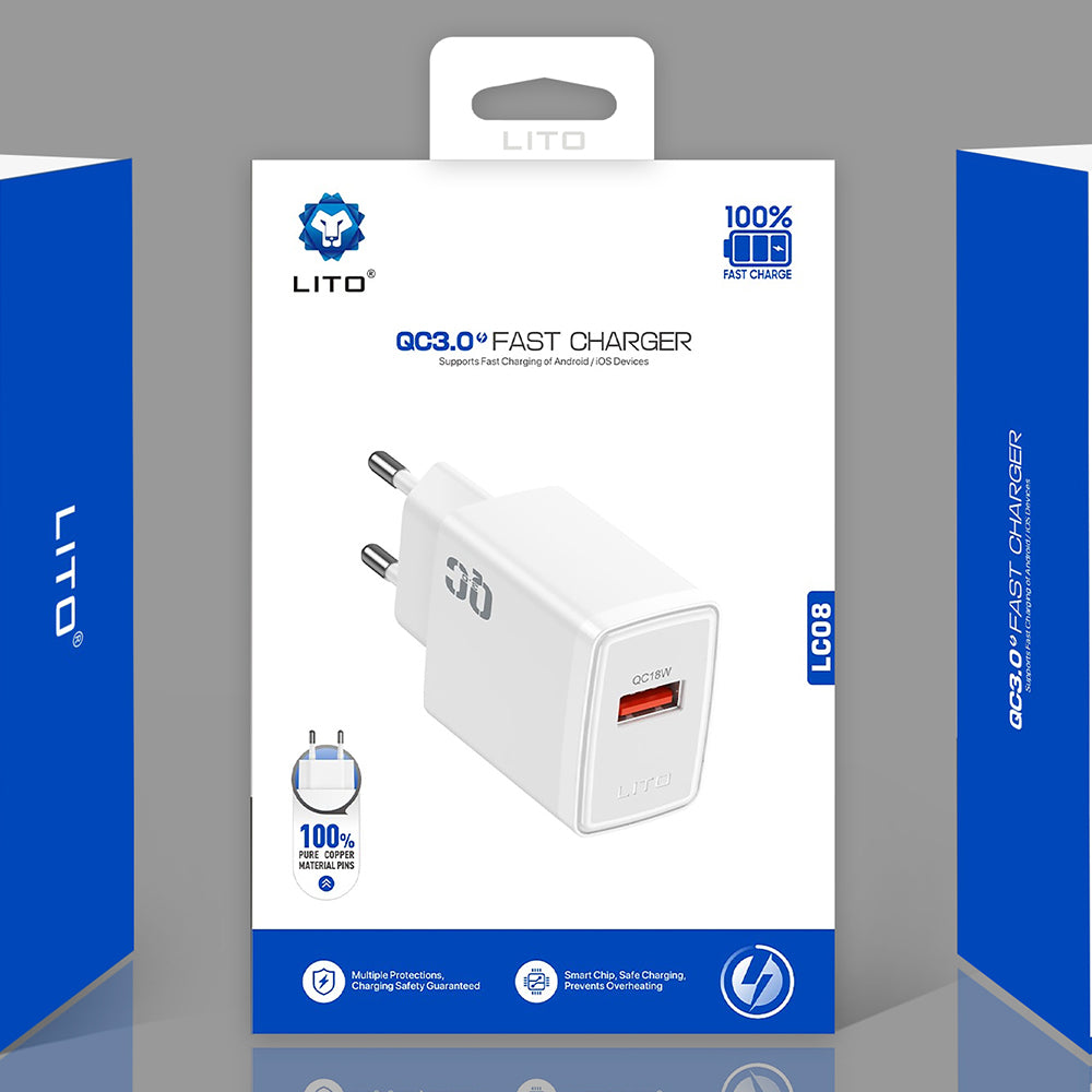 Lito - Wall Charger (LC08) - USB PD18W, PC Fireproof, EU Plug - White