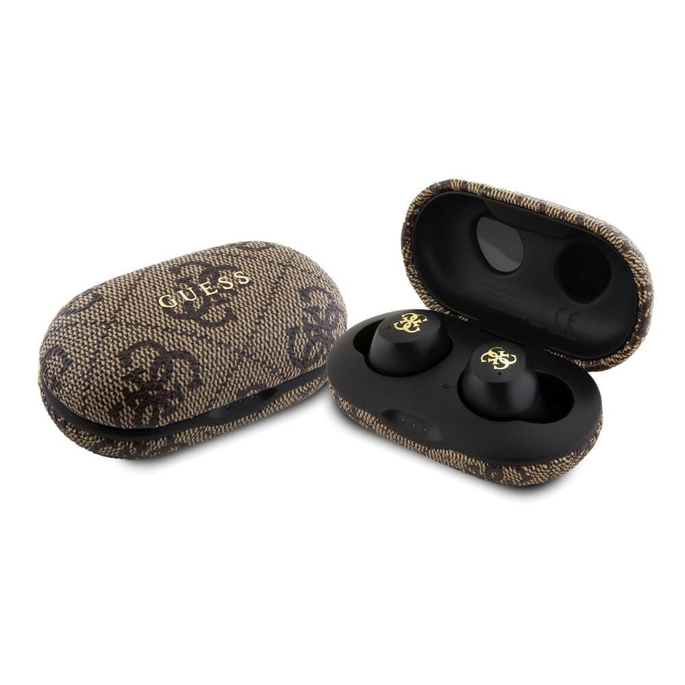 Guess - Wireless Earbuds 4G Metal (GUTWSP4EGW) - with Docking Station, Bluetooth 5.3, TWS, ENC, IPX5, 300mAh - Brown