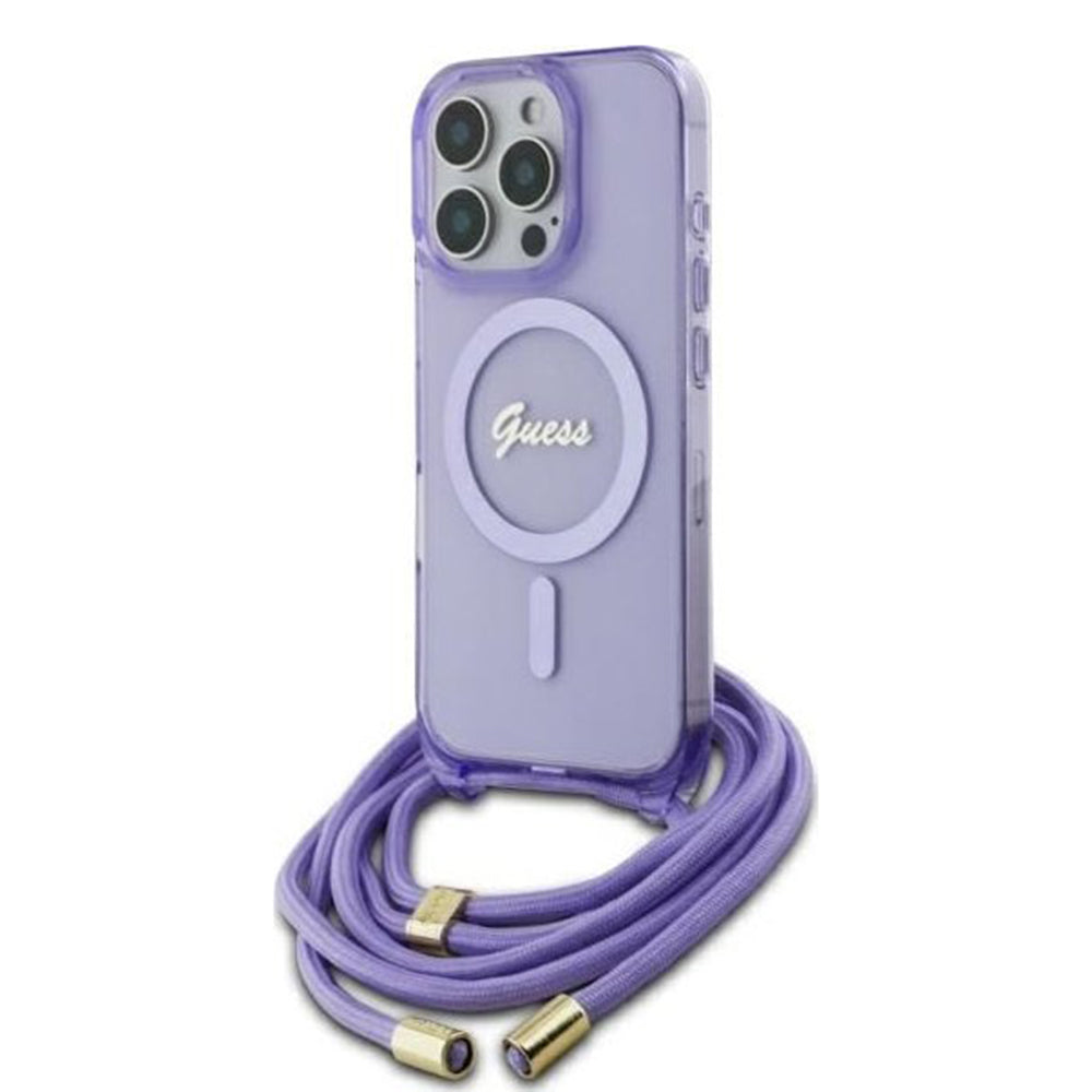 Guess - IML Crossbody Cord Script MagSafe (GUHMP16LHCTSGNSU) - iPhone 16 Pro - Purple