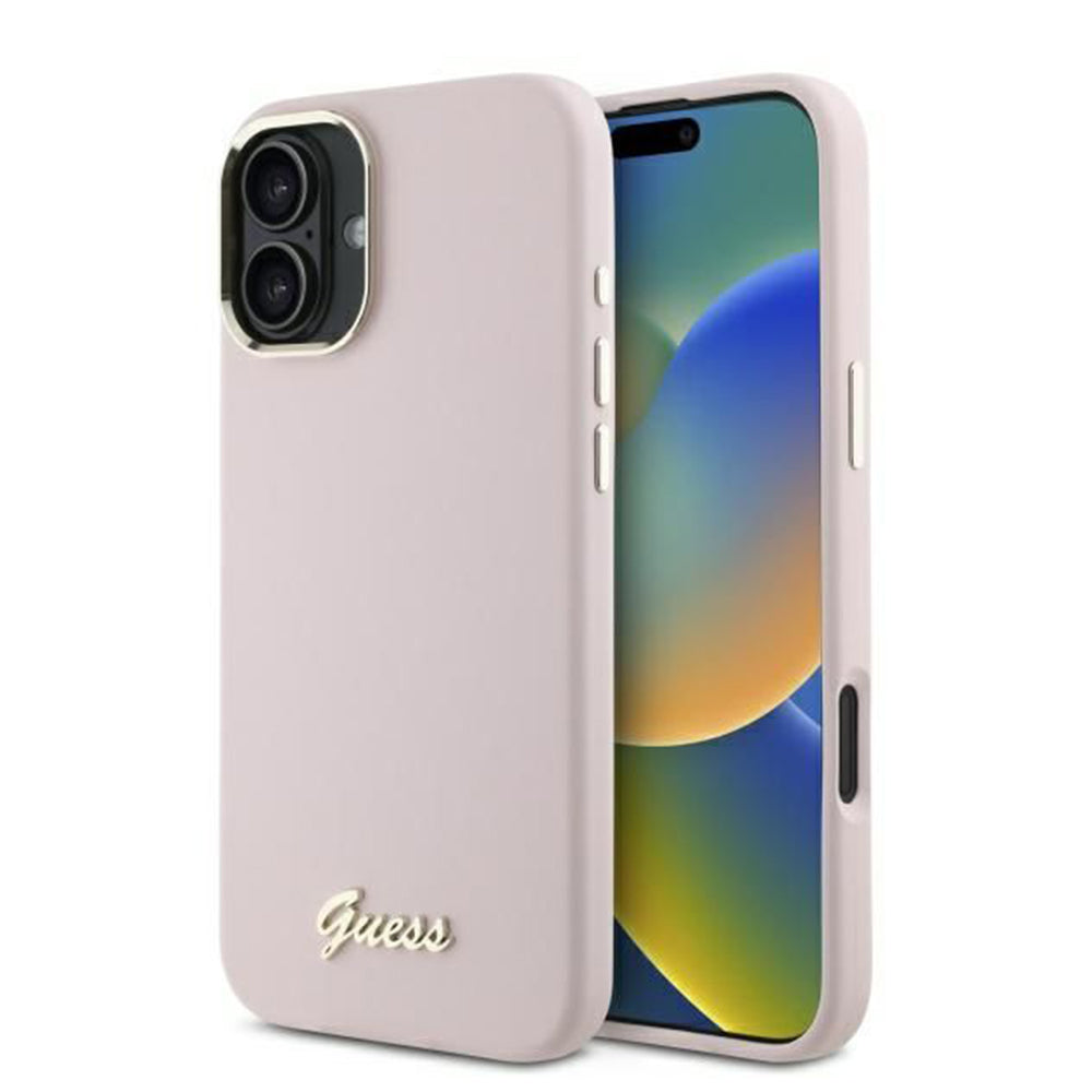 Guess - Silicone Script Metal Logo & Frame (GUHCP16MSMBSLP) - iPhone 16 Plus - Pink