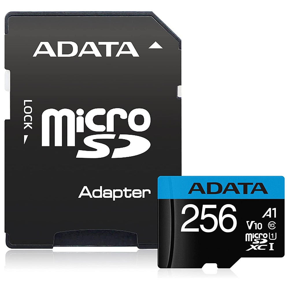 Adata - Memory Card (AUSDX256GUICL10A1-RA1) - MicroSDXC, Adapter, Class 10, UHS-I U1, 256GB, Read 100MB/s - Black