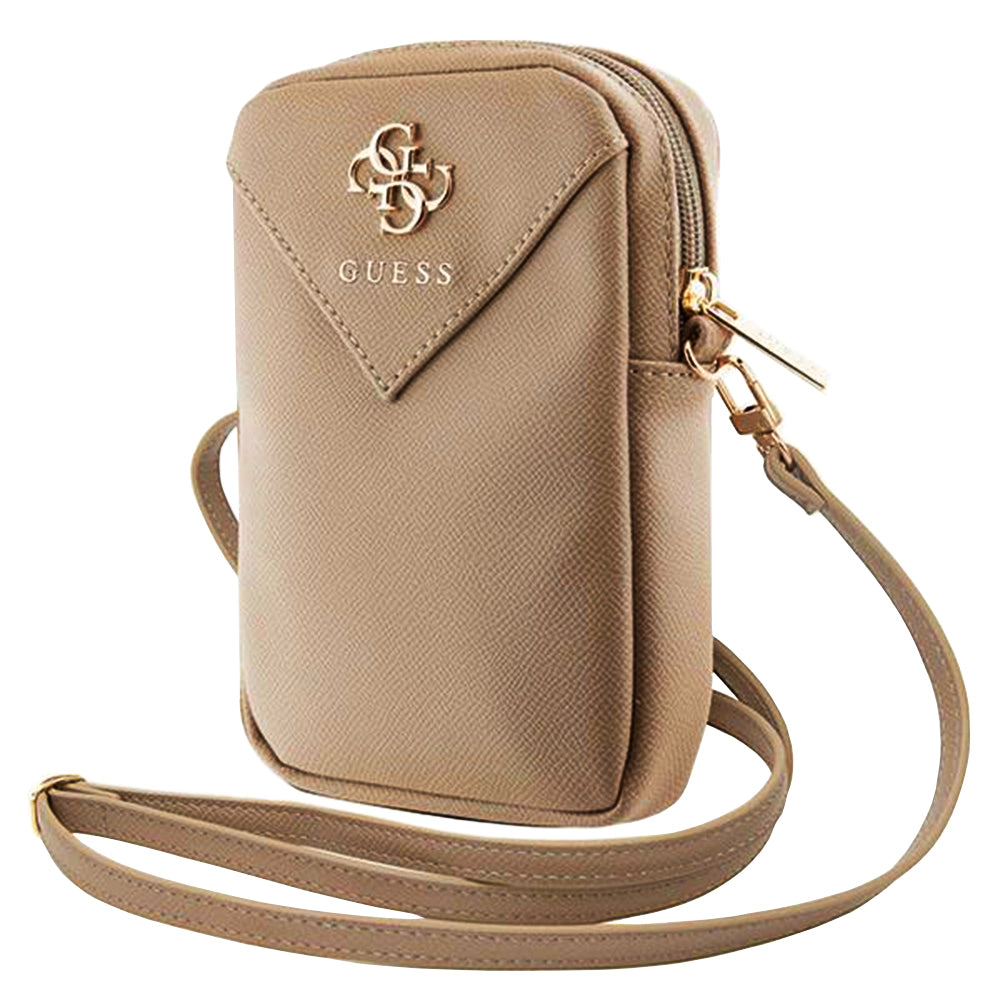 Guess - Universal Phone Pouch Zip Triangle 4G (GUWBZPGSTEGD) - Universal, Adjustable Strap, Zip Closure - Light Gold