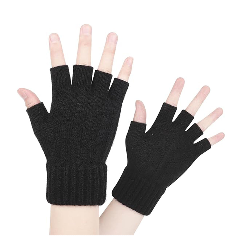 Techsuit - Gloves (ST0014) - from Alpaca Wool, Half Finger, Size 17cm - Black