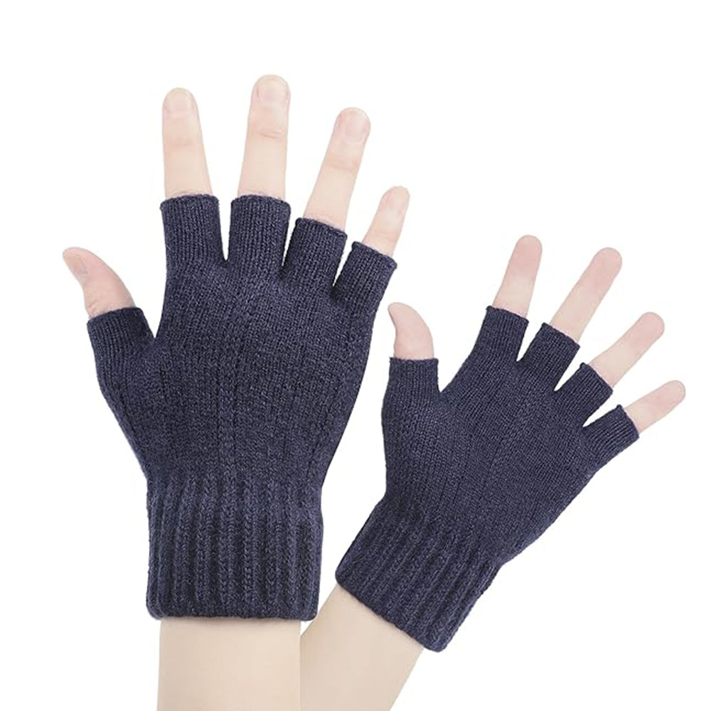 Techsuit - Gloves (ST0014) - from Alpaca Wool, Half Finger, Size 17cm - Navy Blue