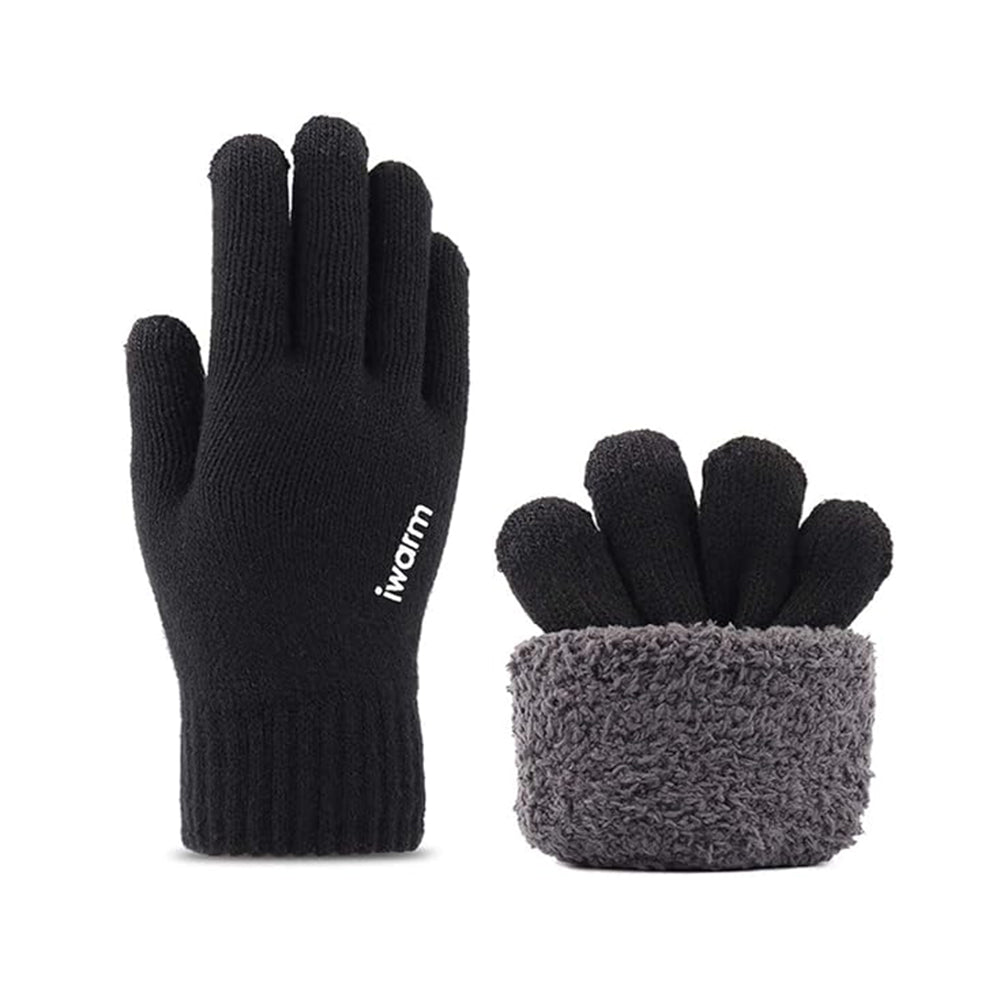 Iwarm - Gloves (ST0018) - Premium Wool, with Non-slip Details, Size 23cm - Black