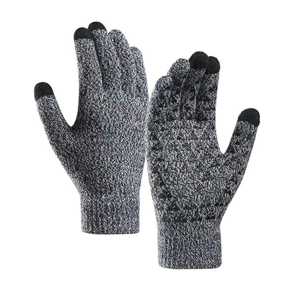 Iwarm - Gloves (ST0018) - Premium Wool, with Non-slip Details, Size 23cm - Black / Grey