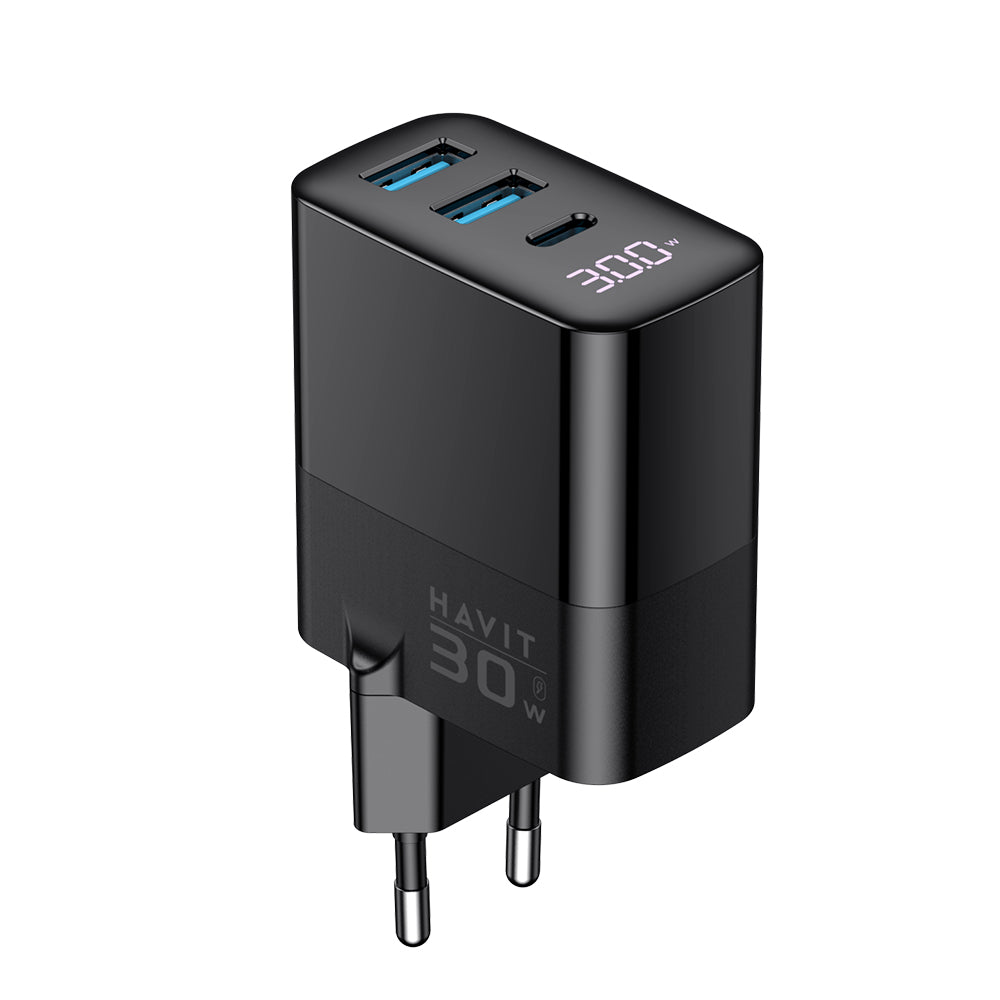 Havit - Wall Charger (UCLE001 EU) - 2x USB, Type-C, 30W, GaN Technology - Black