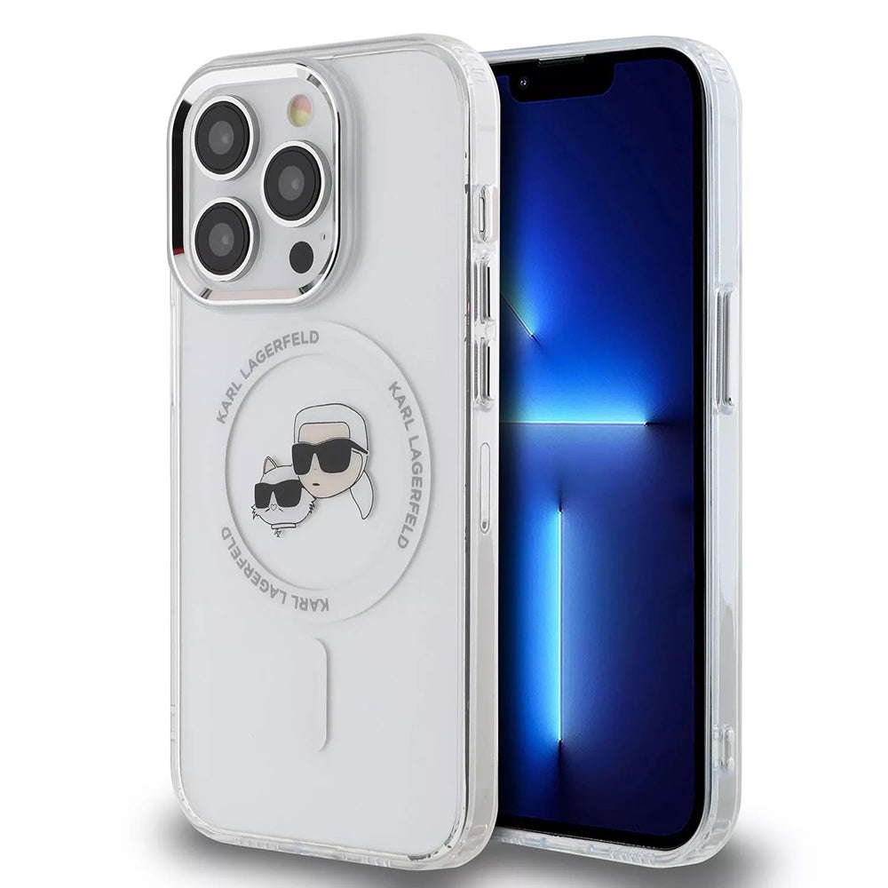 Karl Lagerfeld - IML MagSafe (KLHMP15XHLSKCH) - iPhone 15 Pro Max - White Metal Karl&Choupette Heads