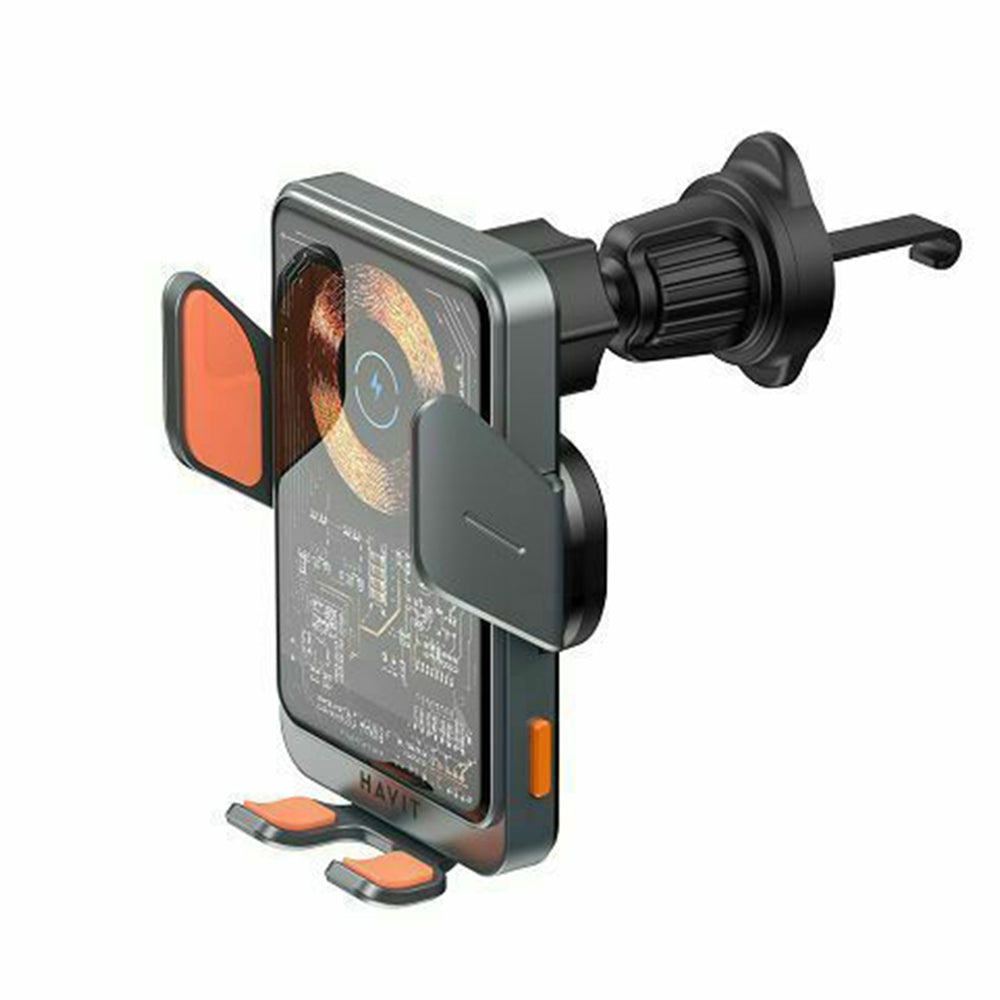 Havit - Car Holder with Wireless Charging (W3033) - Automatic Clamping, 15W, for Air Vent - Black / Silver