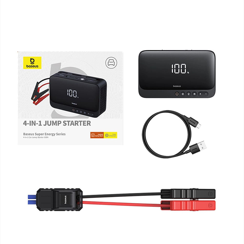 Baseus - Car Jump Starter Super Energy (C00245902111-00) - Power Bank, 6000mAh, Compressor, Flashlight, USB-C, 600A - Black