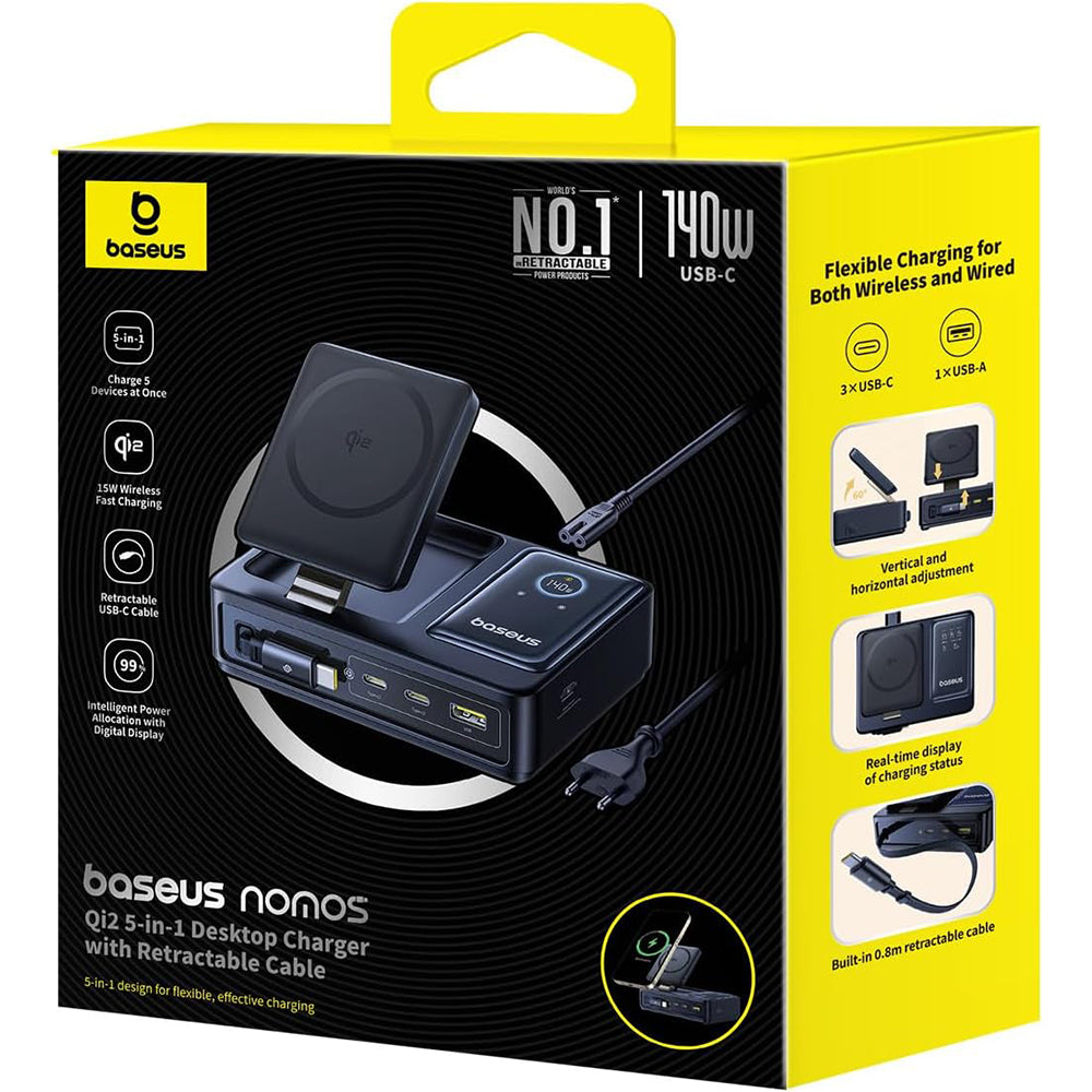 Baseus - Charging Station Nomos (P10170902123-00) - MagSafe Charger, Type-C, Digital Display, 5in1, 140W - Black