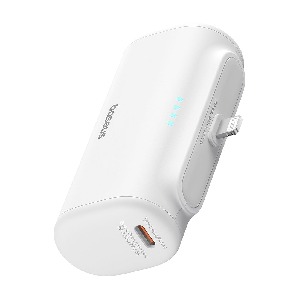 Baseus - Power Bank (P10068307213-00) - Lightning, Compact Design, 20W, 5000mAh, with Cable Type-C - White