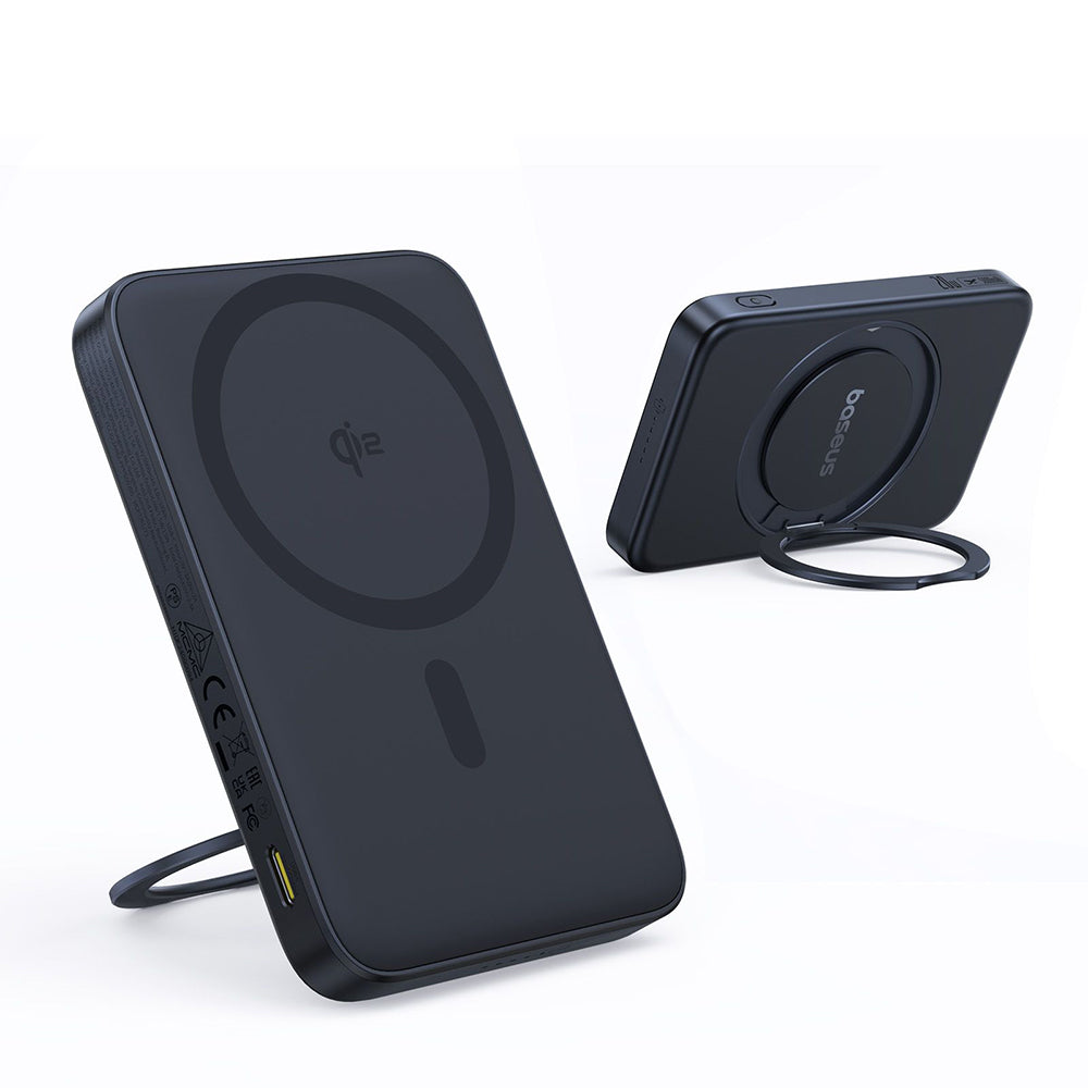 Baseus - Power Bank PicoGo (P10076802123-00) - Type-C, Qi2, Fast Charging, 20W, 5000mAh, Rotable Stand, Cable Type-C - Black