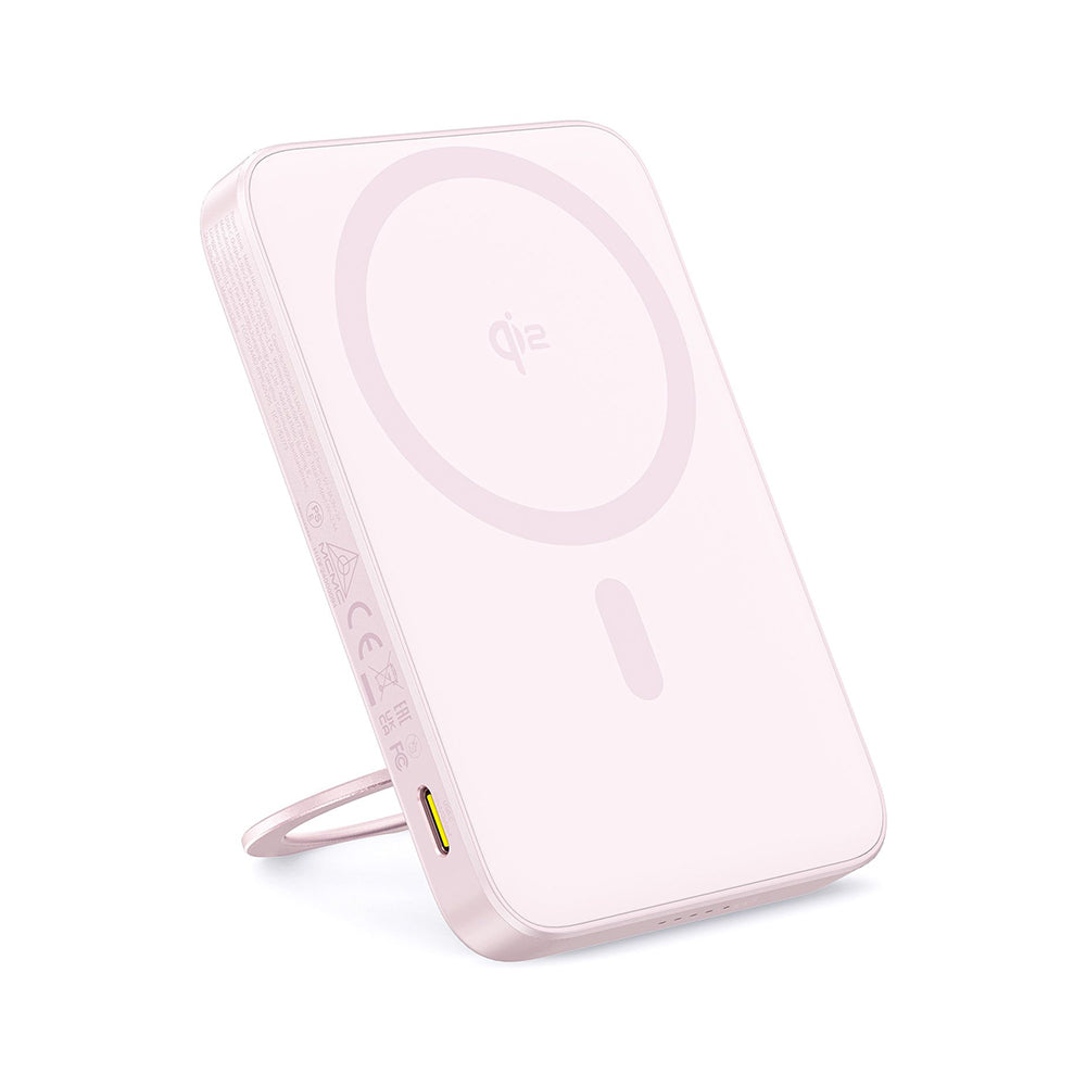 Baseus - Power Bank PicoGo (P10076800413-00) - Type-C, Qi2, Fast Charging, 20W, 5000mAh, Rotable Stand, Cable Type-C - Pink