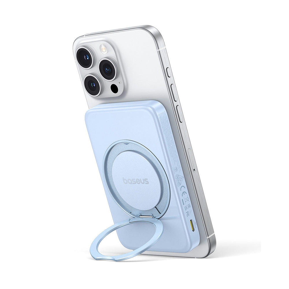 Baseus - Power Bank PicoGo (P10076800313-00) - Type-C, Qi2, Fast Charging, 20W, 5000mAh, Rotable Stand, Cable Type-C - Blue