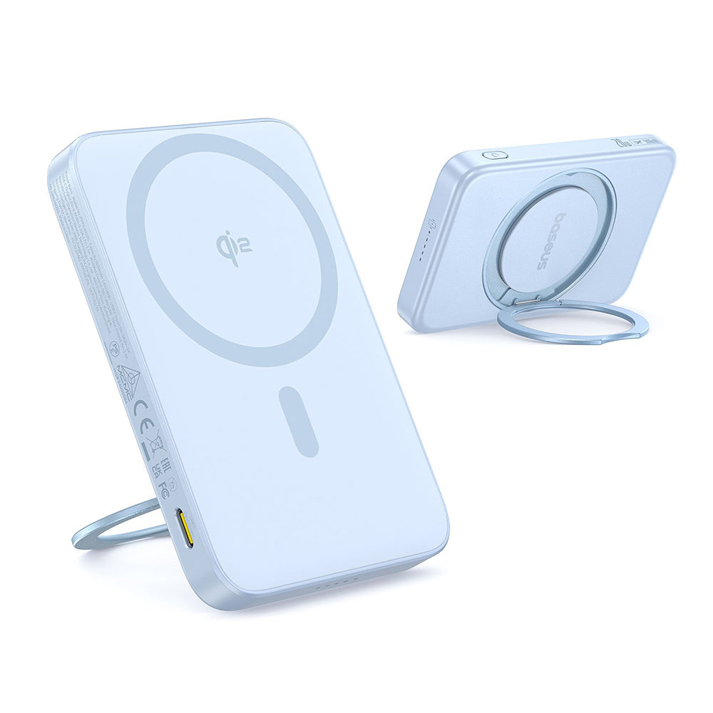 Baseus - Power Bank PicoGo (P10076800313-00) - Type-C, Qi2, Fast Charging, 20W, 5000mAh, Rotable Stand, Cable Type-C - Blue